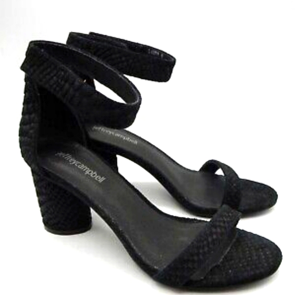 Jeffrey Campbell Laura Black Suede Snake Print Ankle Strap Heels Sandals, Size 9 - Picture 1 of 10